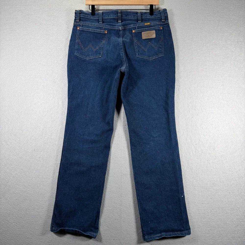 Wrangler Mens Dark Wash Straight Leg Jeans 36x30 Distressed‎ Details Y2K